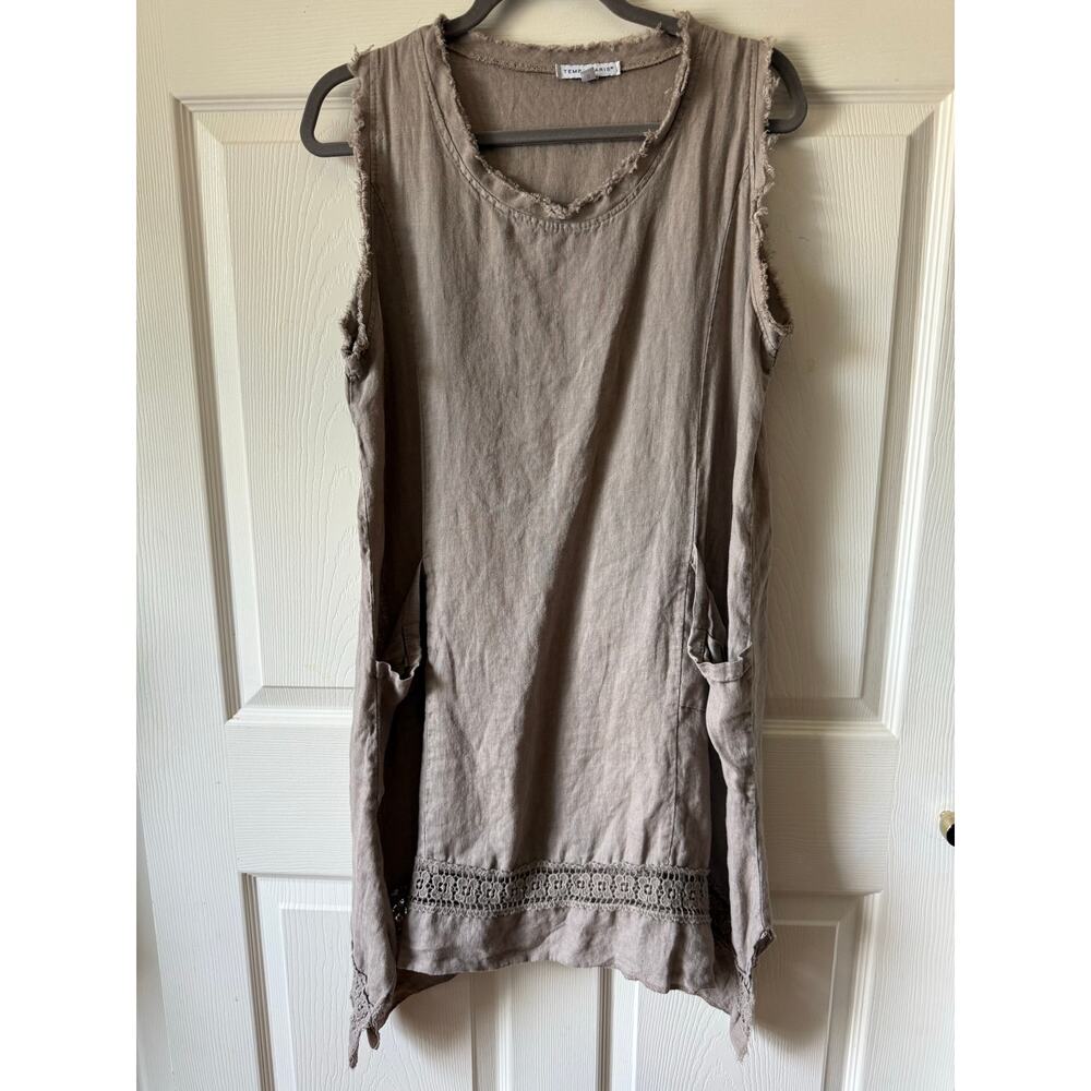 Tempo Paris 100% Linen‎ Lagenlook Dress Taupe Made in Italy Size S Oversized